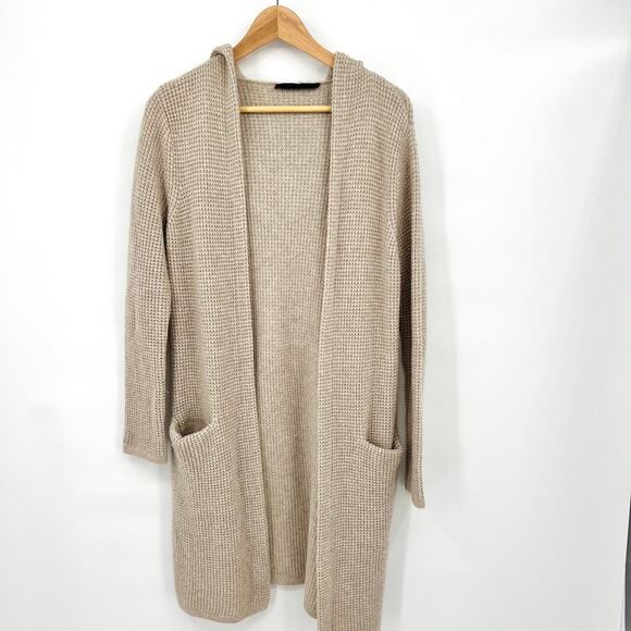 Jenni Kayne EUC Oatmeal Hooded Waffle Cardigan Wool Cashmere Women's Small - Picture 4 of 10